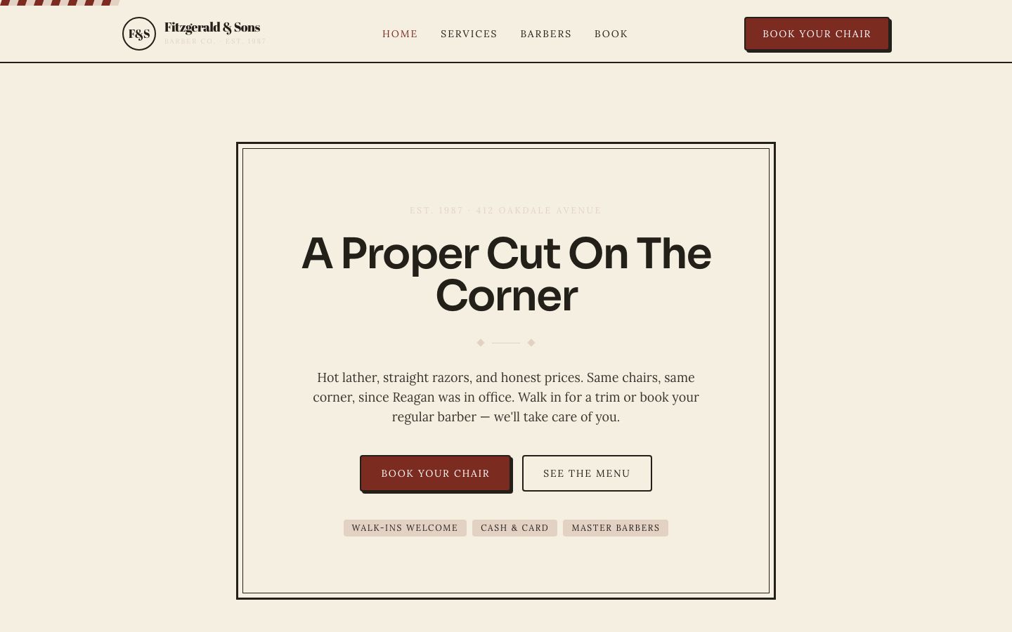 Barbershop Website Template — home page screenshot