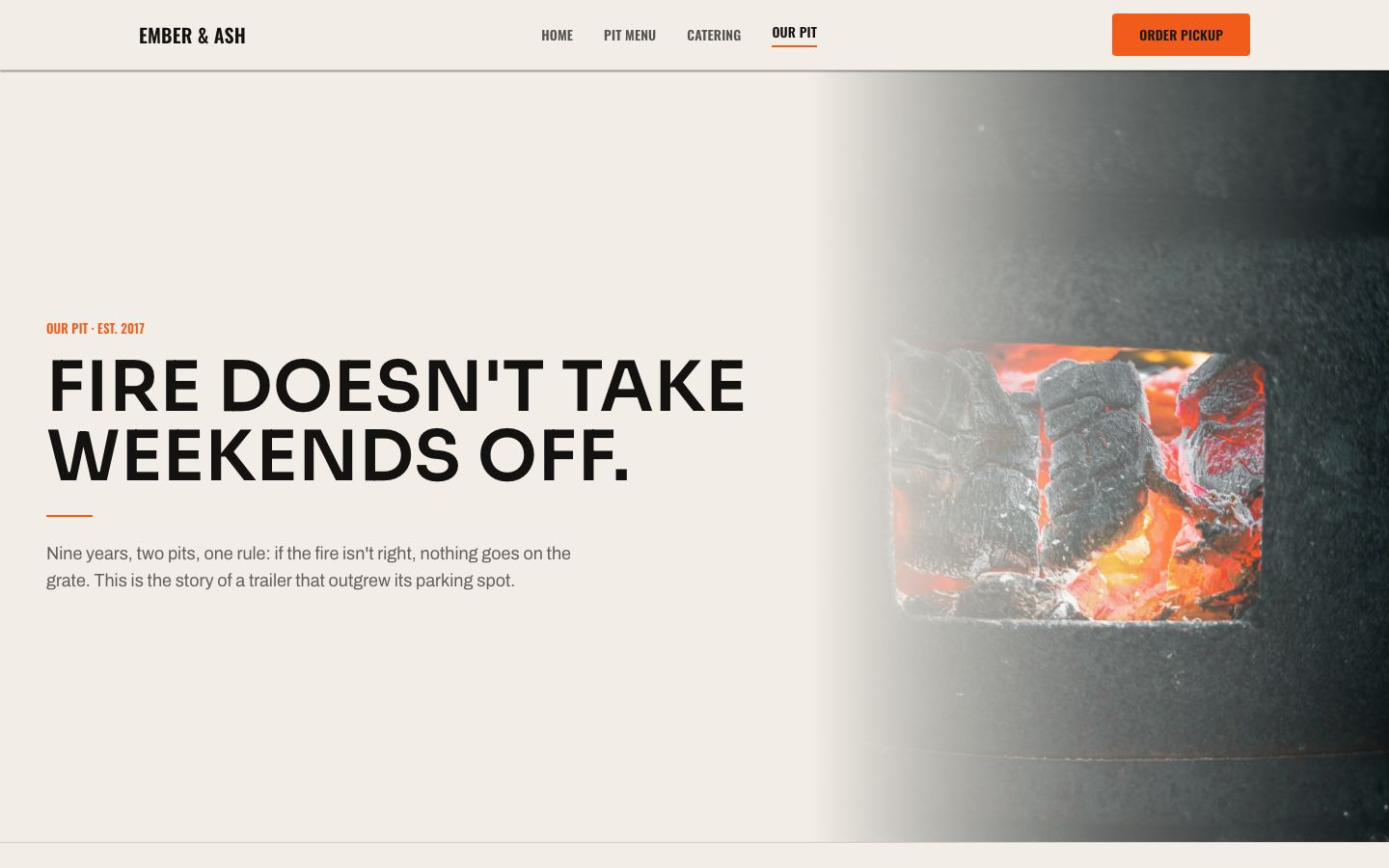 BBQ Restaurant Website Template — about page screenshot
