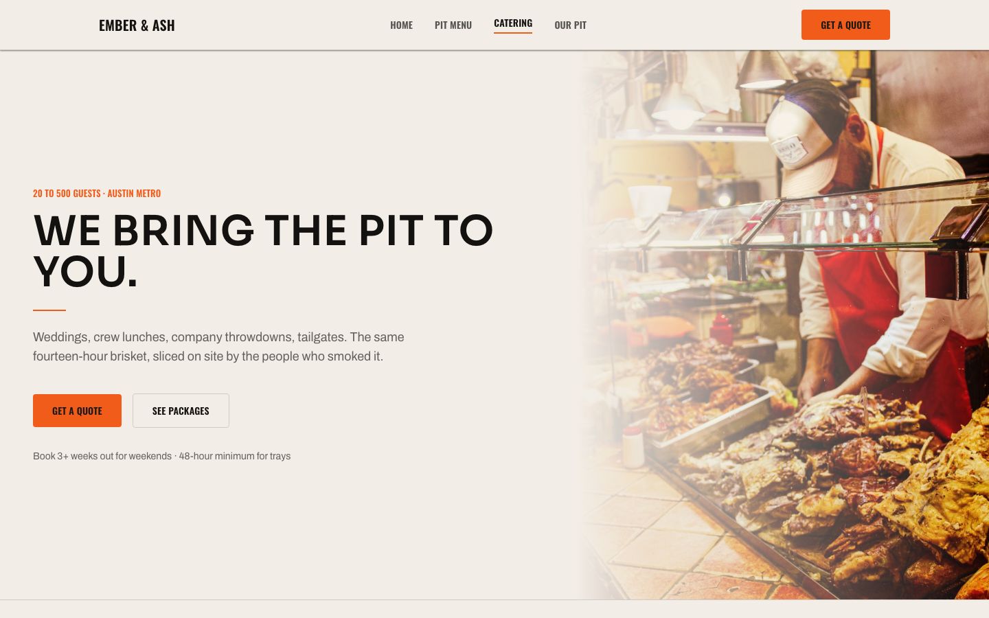 BBQ Restaurant Website Template — catering page screenshot