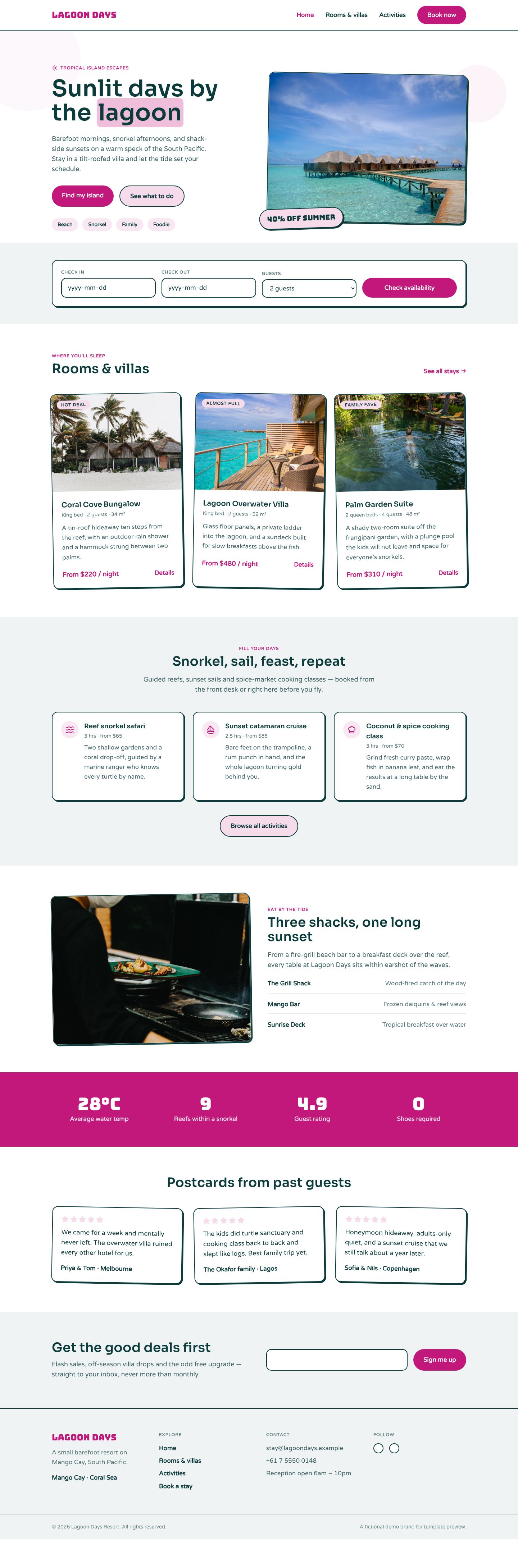 Beach Resort Website Template — full page preview
