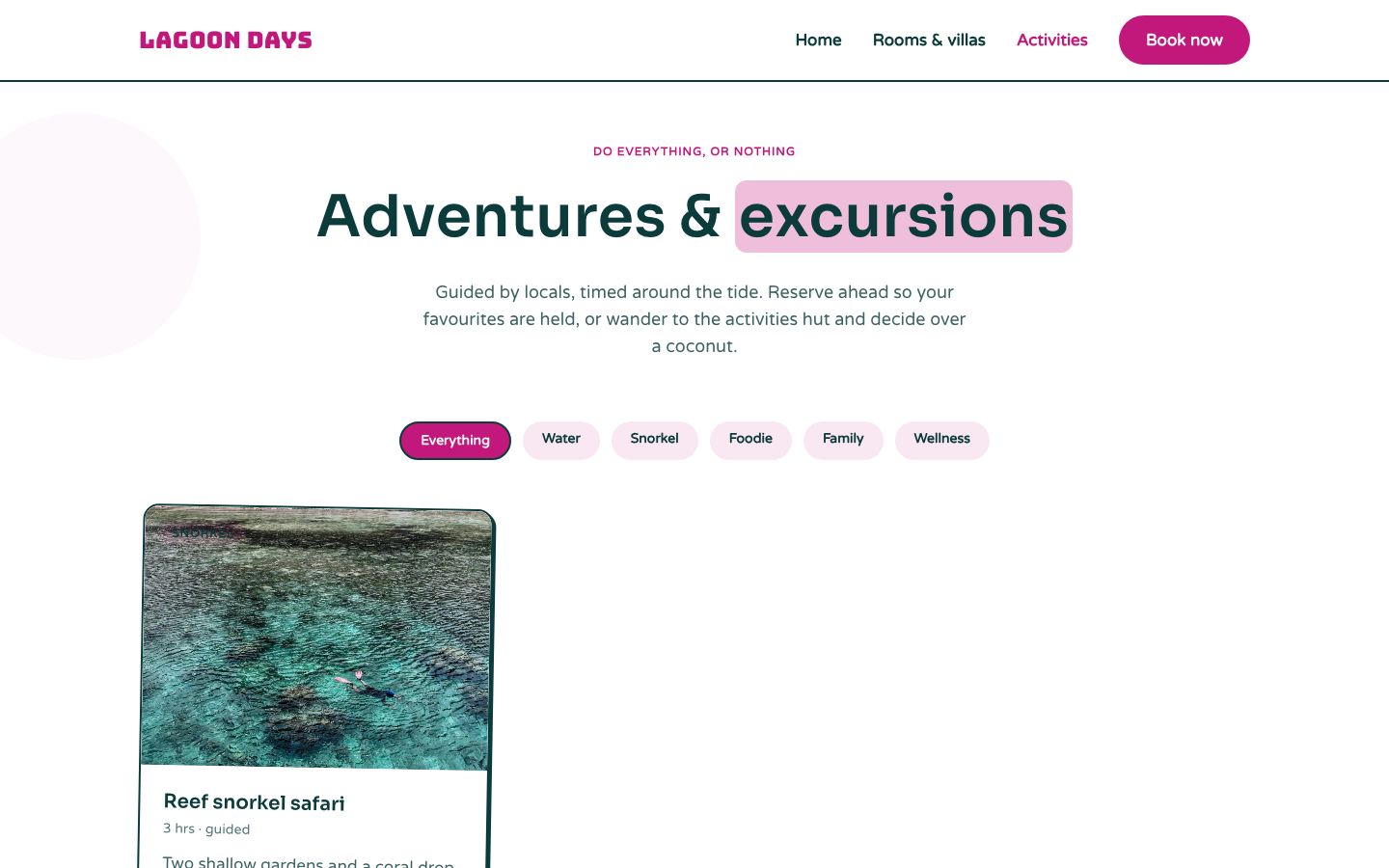 Beach Resort Website Template — activities page screenshot