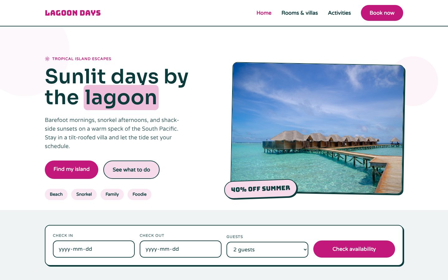 Beach Resort Website Template — home page screenshot