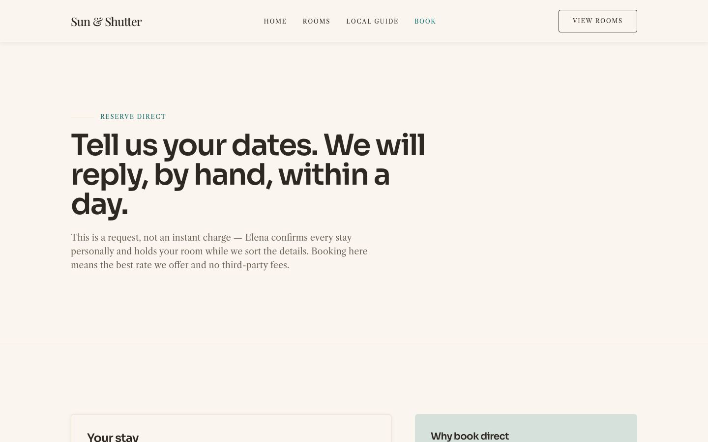 Bed and Breakfast Website Template — book page screenshot