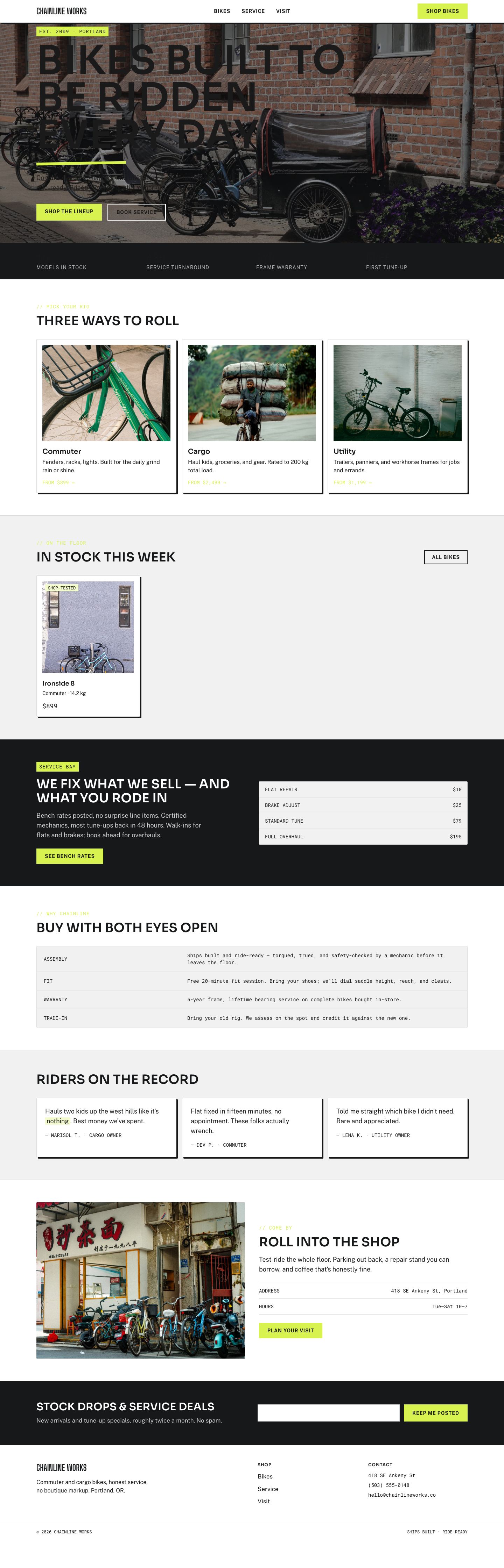 Bike Shop Website Template — full page preview
