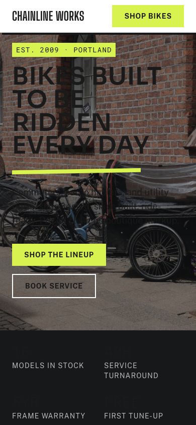 Bike Shop Website Template — responsive mobile layout