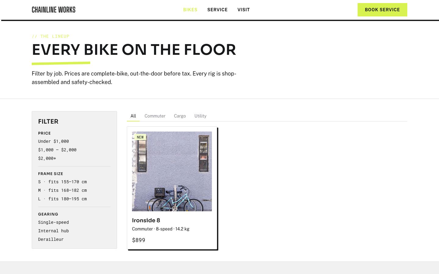 Bike Shop Website Template — bikes page screenshot