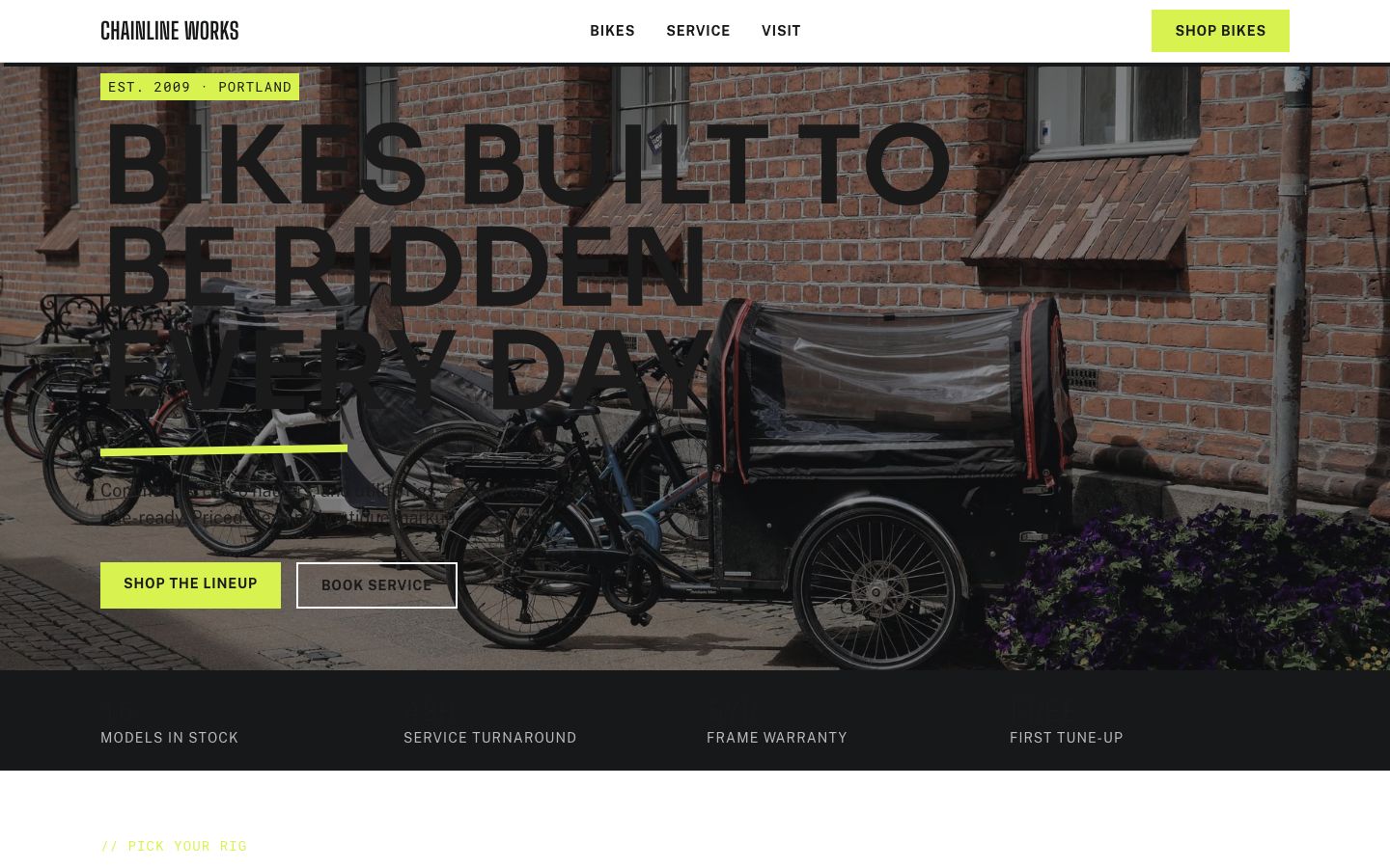 Bike Shop Website Template — home page screenshot