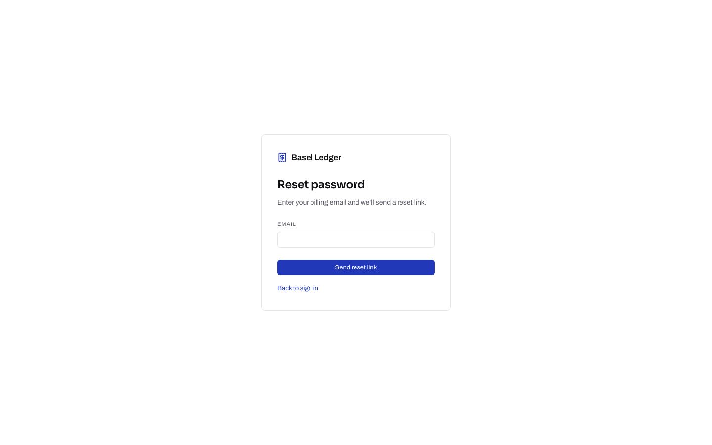 Billing Dashboard Template — forgot password page screenshot