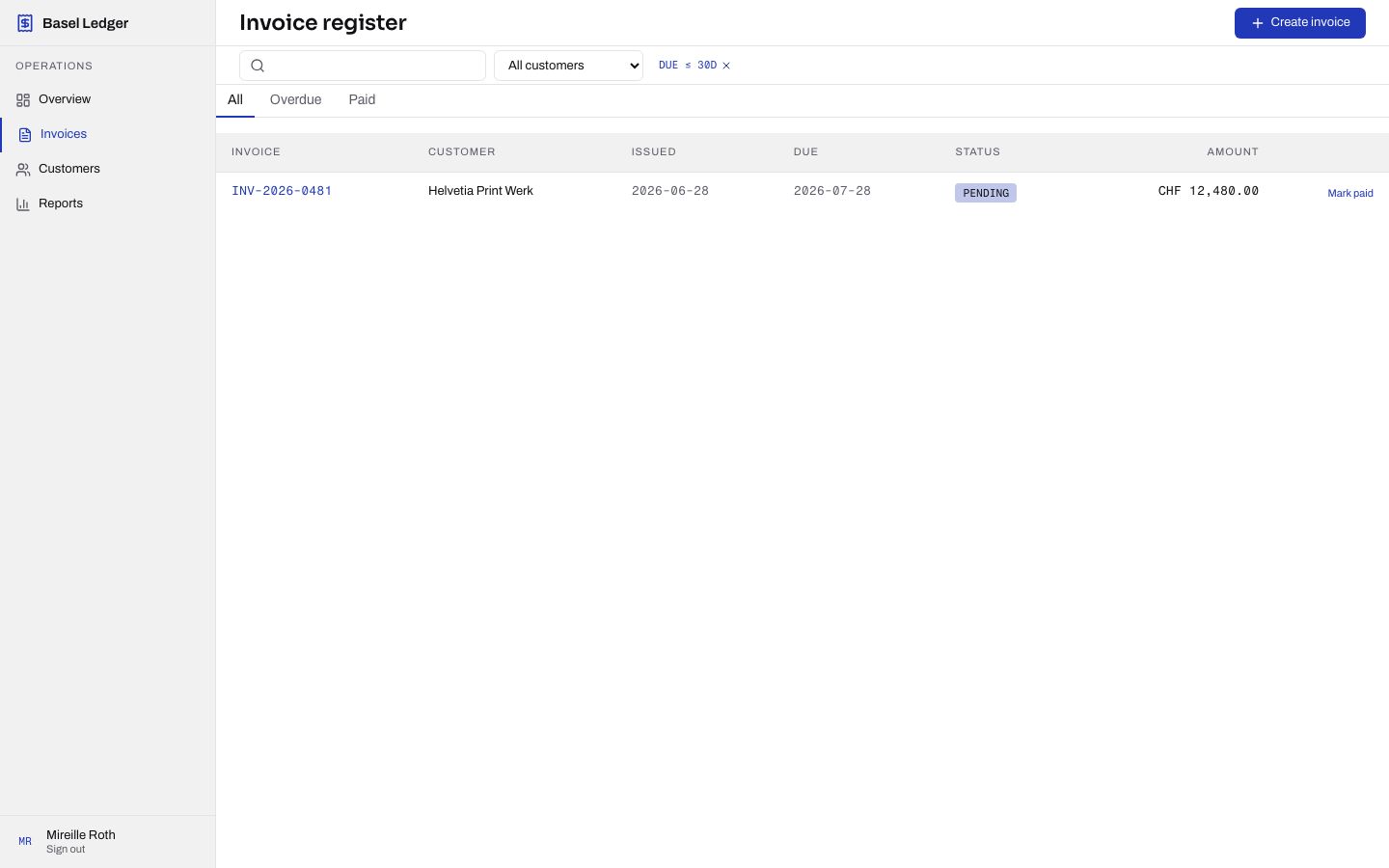 Billing Dashboard Template — invoices page screenshot