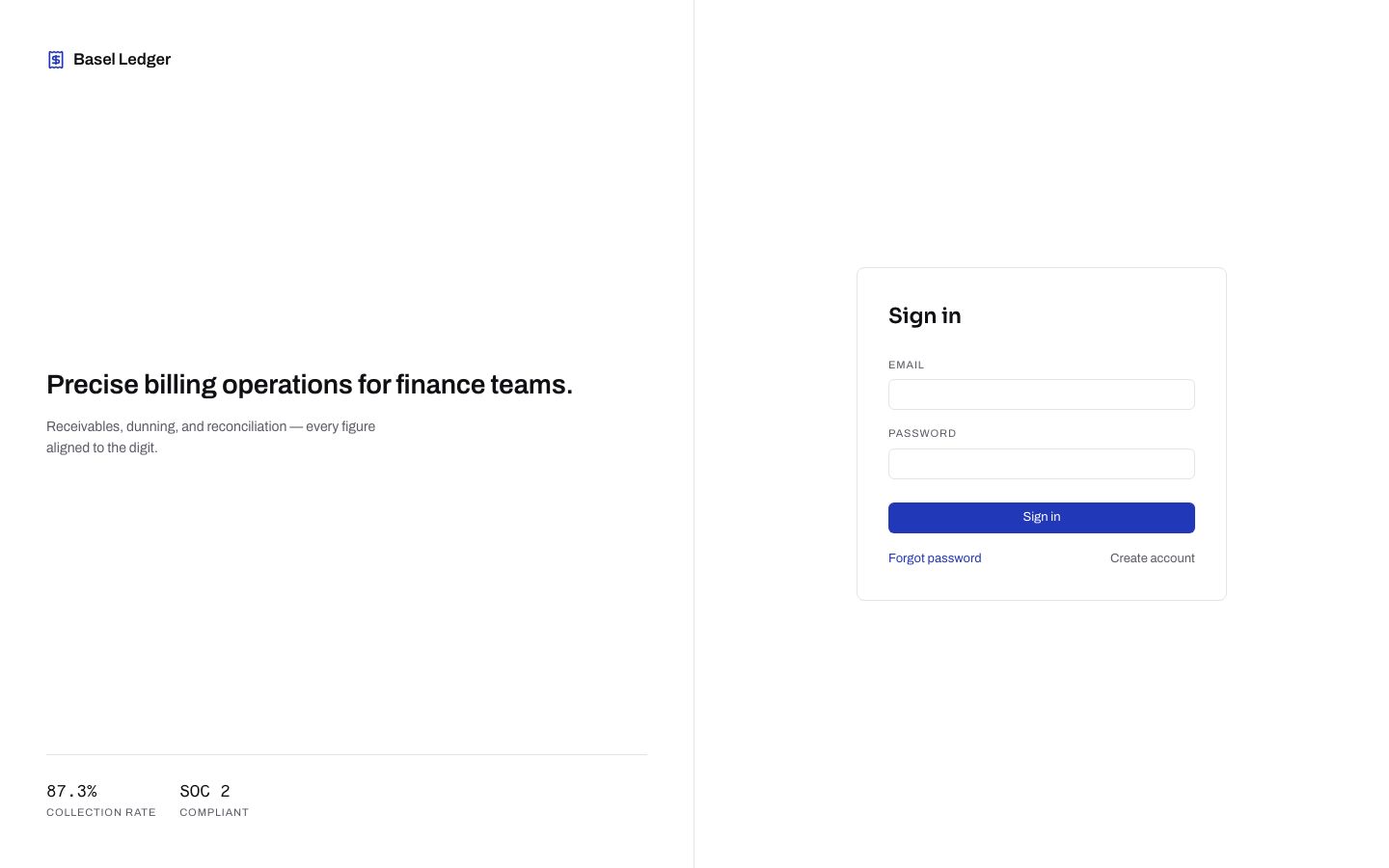 Billing Dashboard Template — login page screenshot
