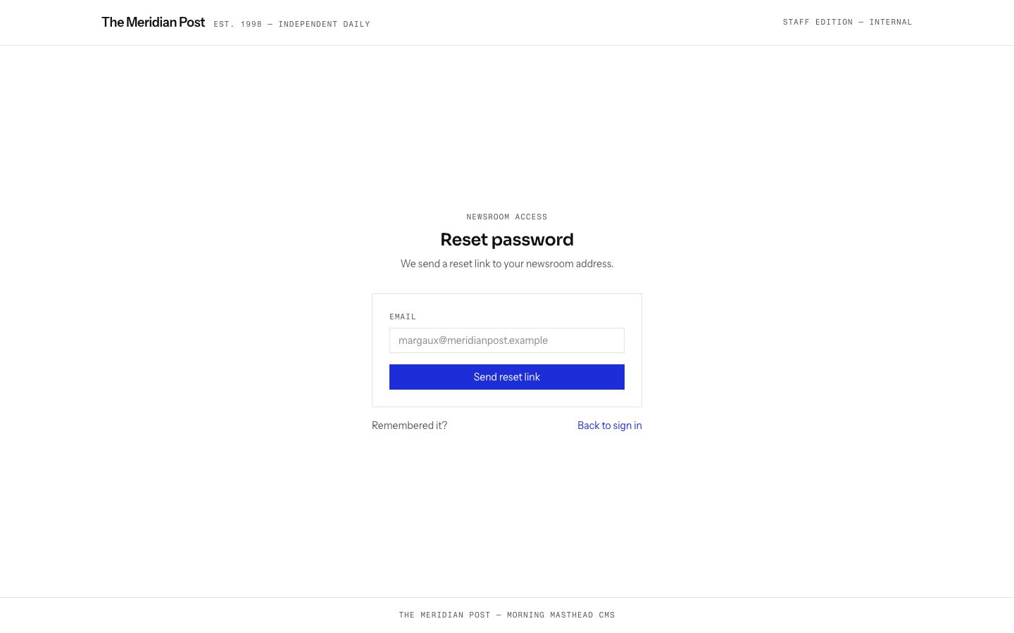 Blog Admin Panel Template — forgot password page screenshot