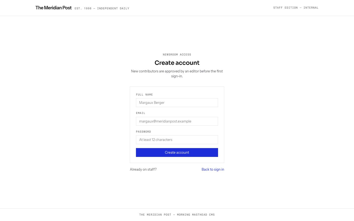 Blog Admin Panel Template — signup page screenshot