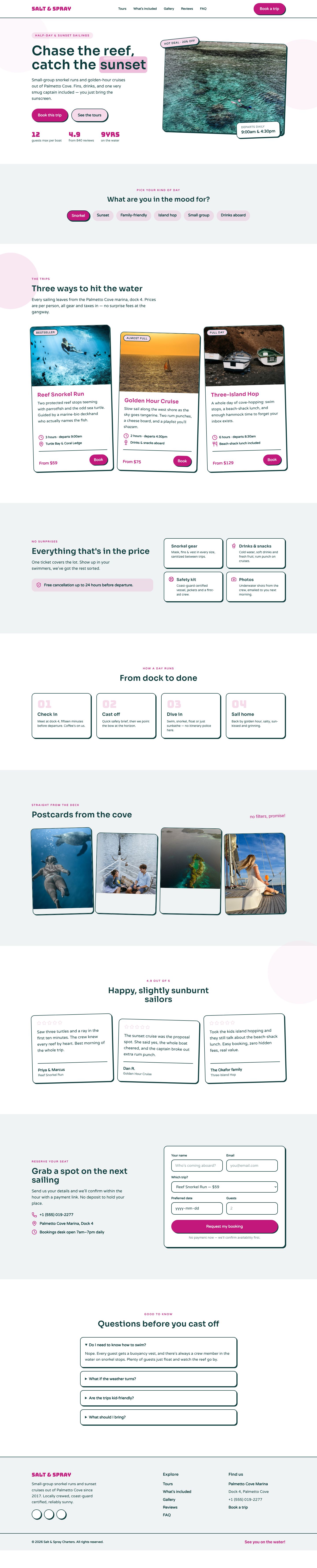 Boat Tour Website Template — full page preview
