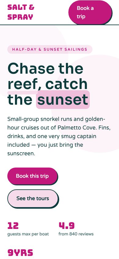 Boat Tour Website Template — responsive mobile layout