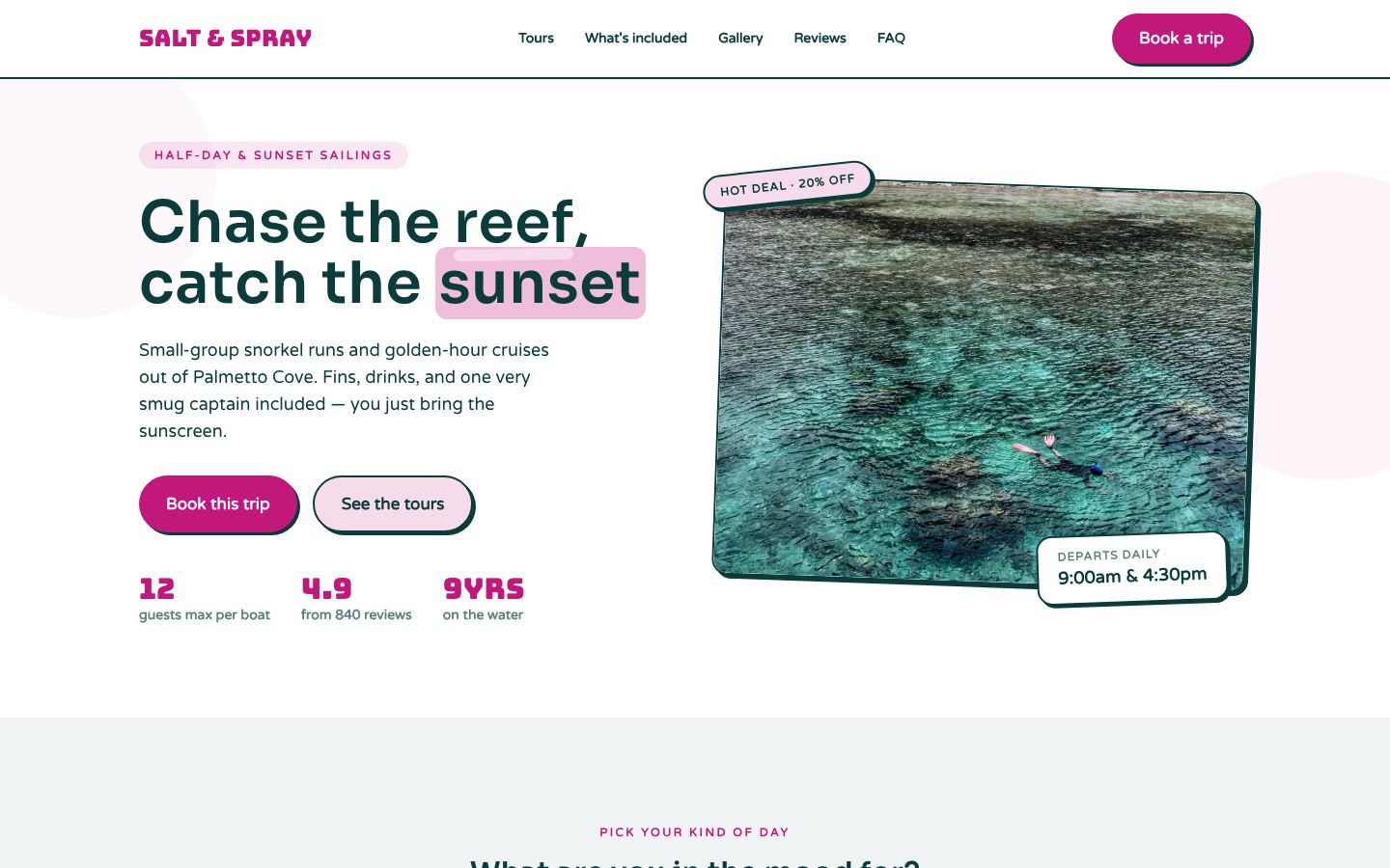 Boat Tour Website Template — home page screenshot