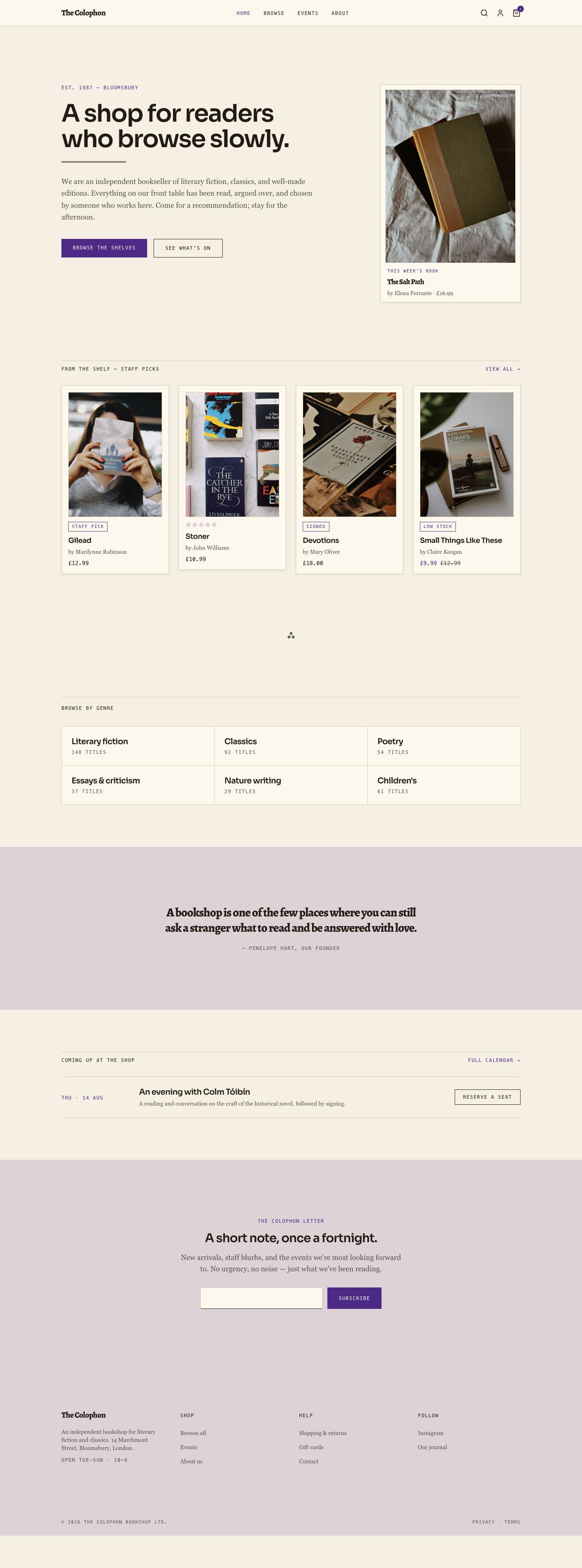 Bookstore Website Template — full page preview