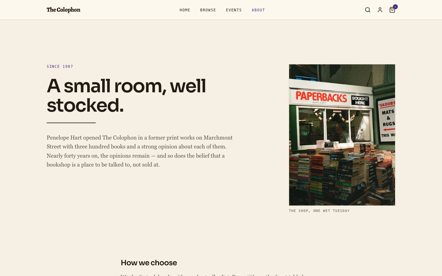 Bookstore Website Template — about page screenshot