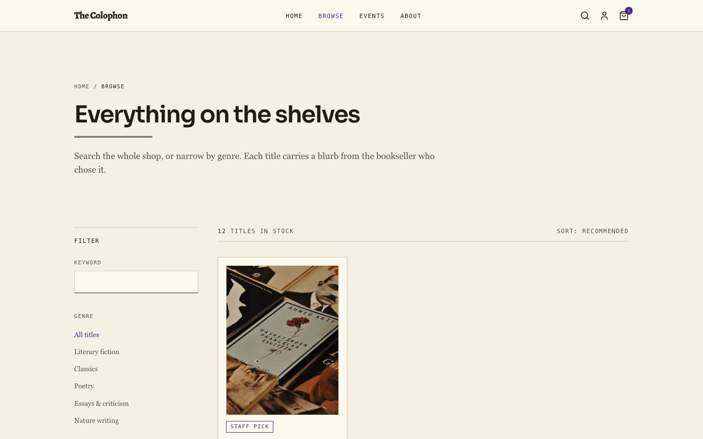 Bookstore Website Template — browse page screenshot