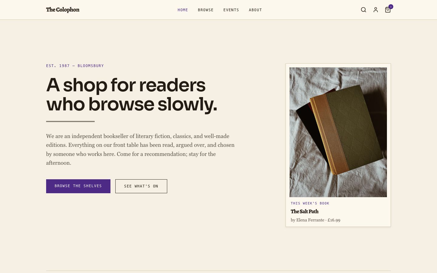 Bookstore Website Template — home page screenshot