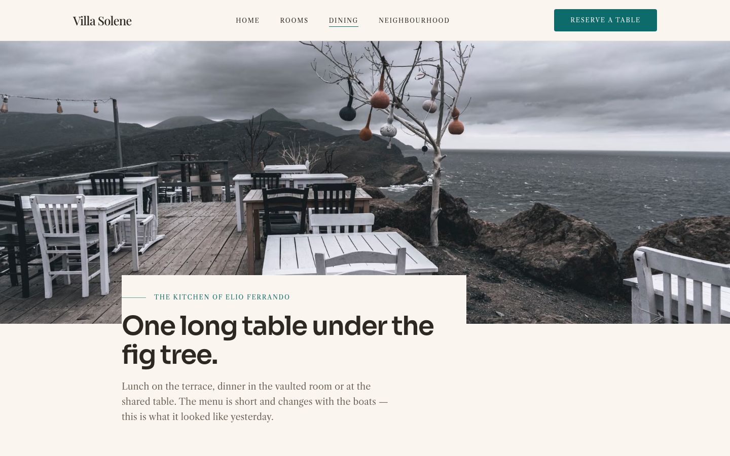 Boutique Hotel Website Template — dining page screenshot