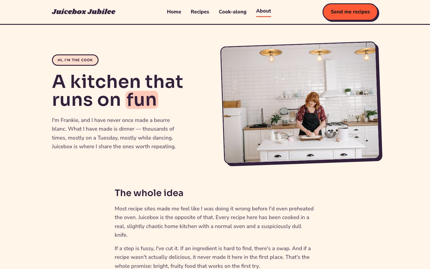 Recipe Blog Template — about page screenshot