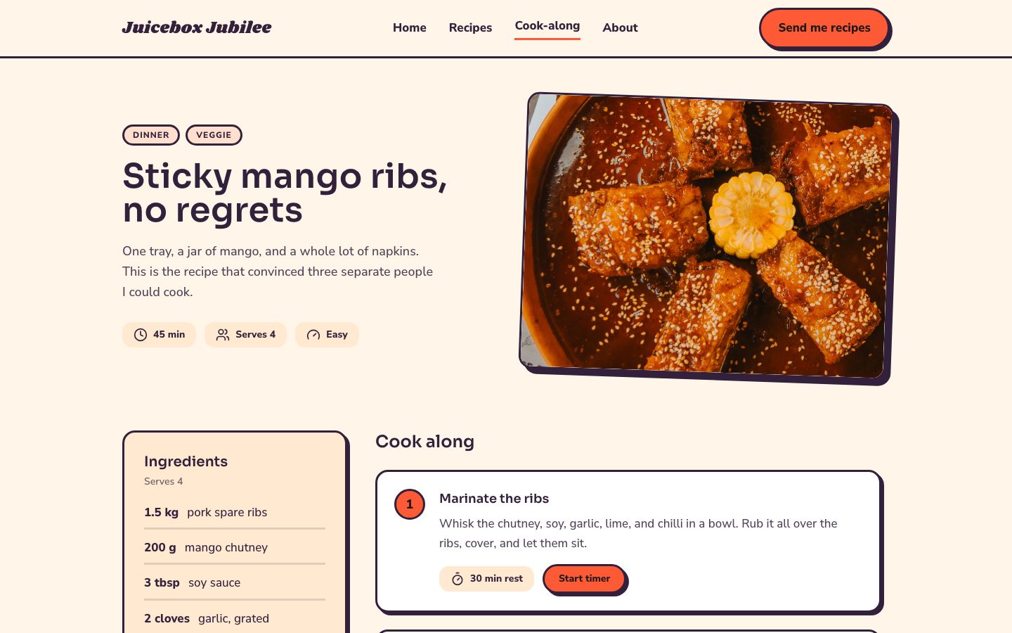 Recipe Blog Template — recipe page screenshot