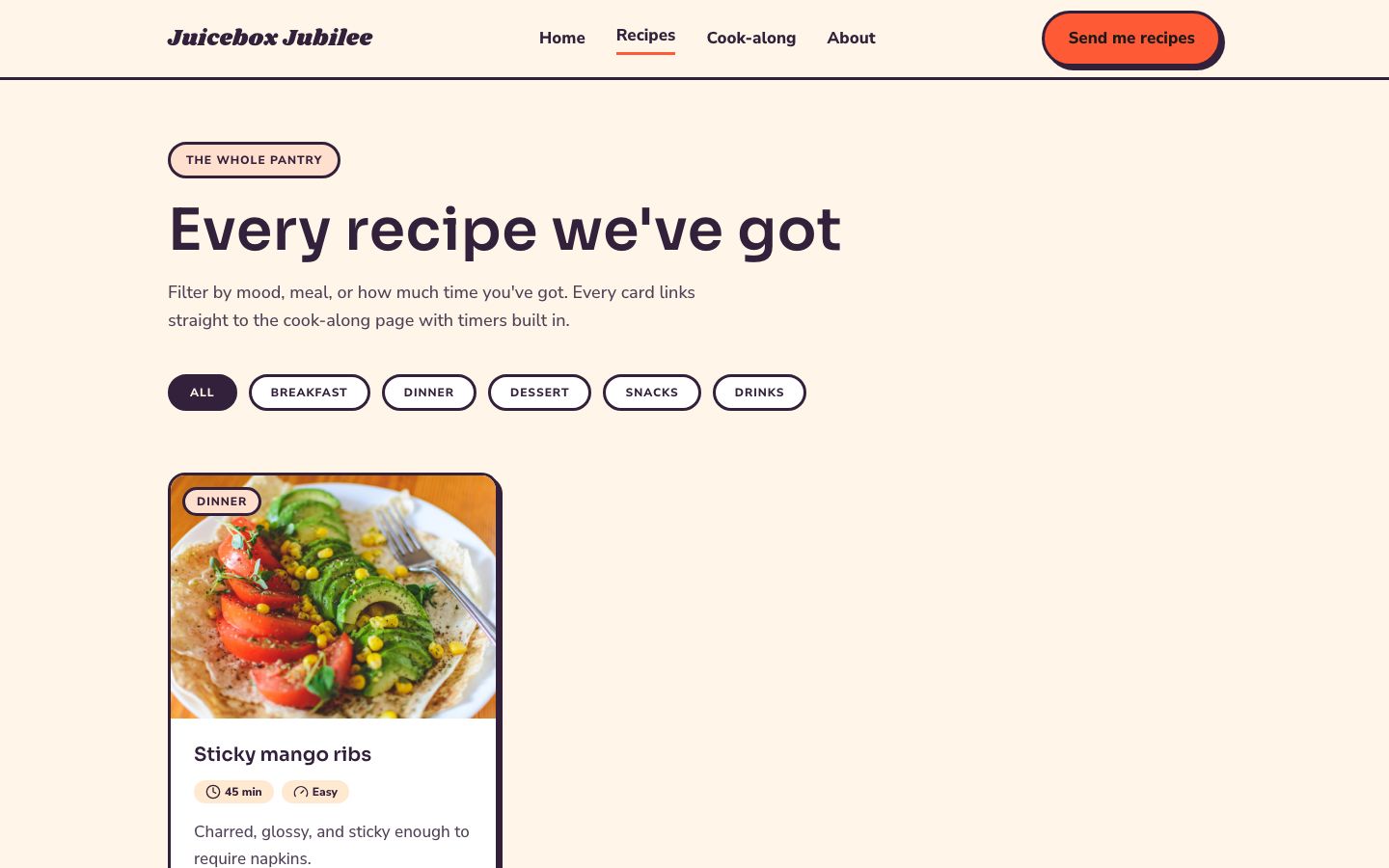 Recipe Blog Template — recipes page screenshot