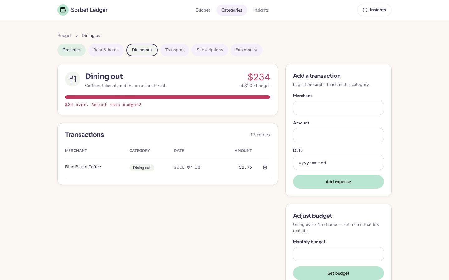 Budget App UI Template — categories page screenshot