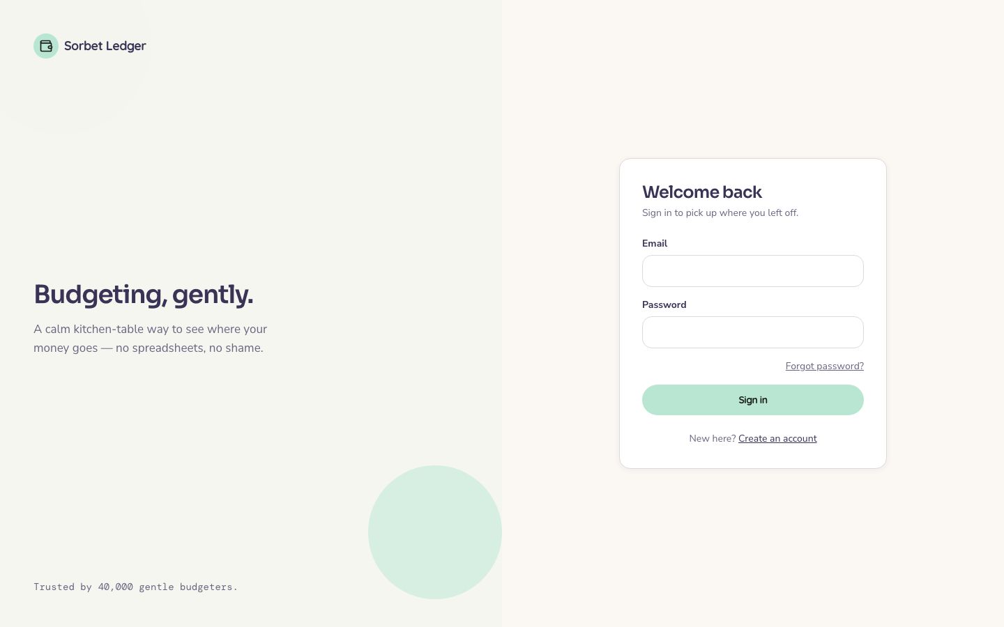 Budget App UI Template — login page screenshot