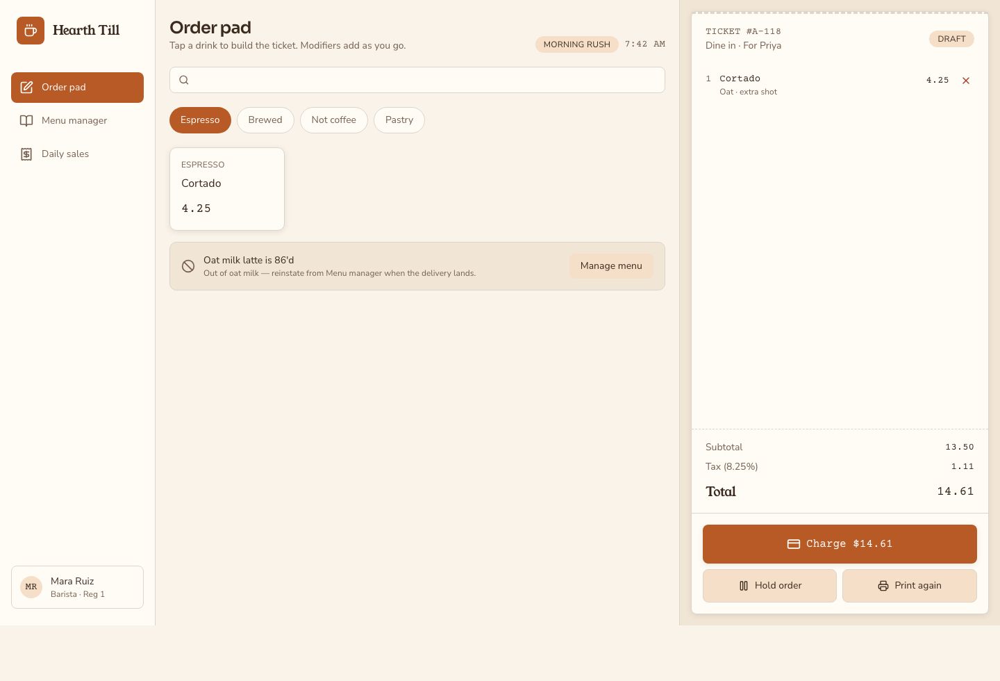 Cafe POS System UI Template — full page preview