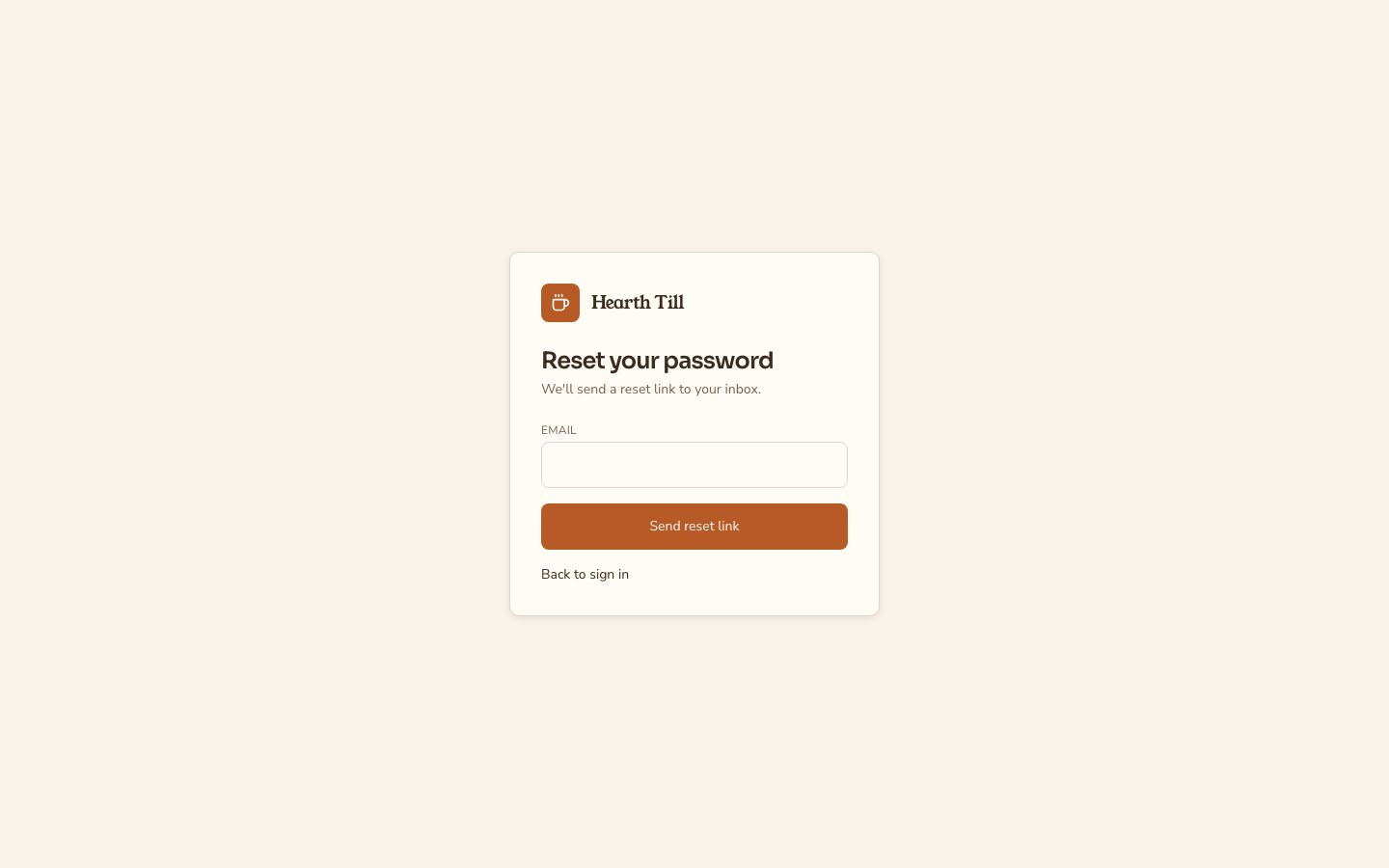 Cafe POS System UI Template — forgot password page screenshot