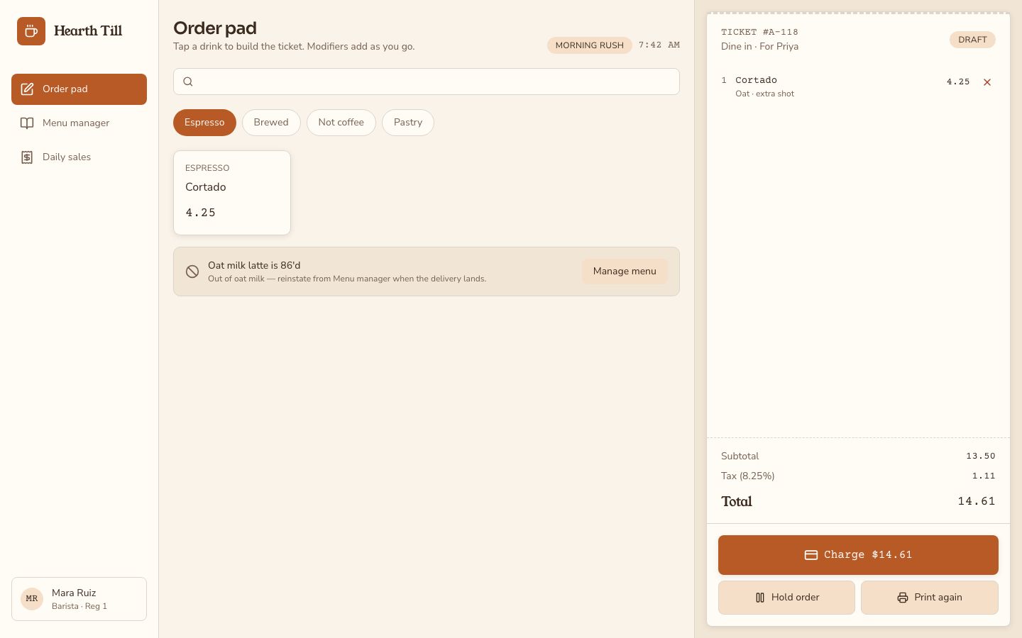 Cafe POS System UI Template — home page screenshot