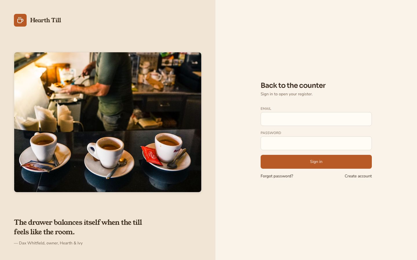 Cafe POS System UI Template — login page screenshot