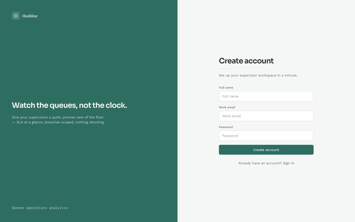 Call Center Dashboard Template — signup page screenshot