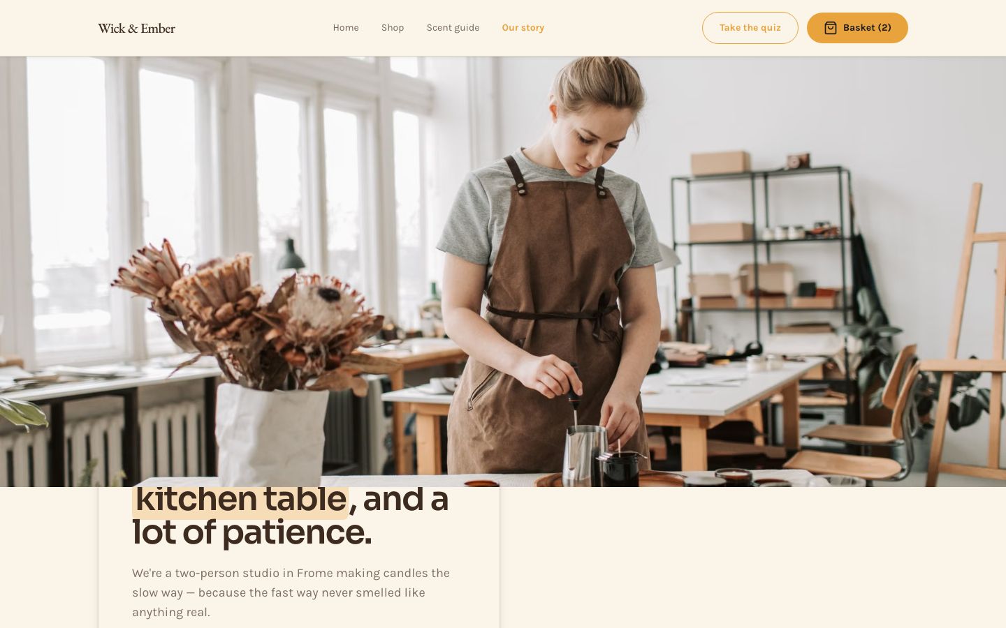 Candle Website Template — story page screenshot