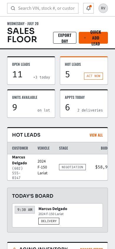 Car Dealership CRM Template — responsive mobile layout