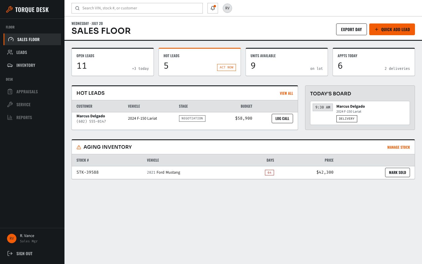 Car Dealership CRM Template — home page screenshot