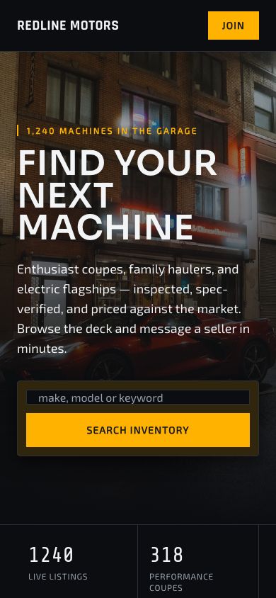 Car Marketplace App Template — responsive mobile layout