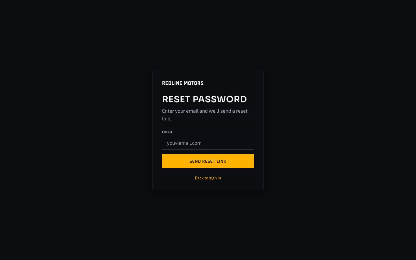 Car Marketplace App Template — forgot password page screenshot