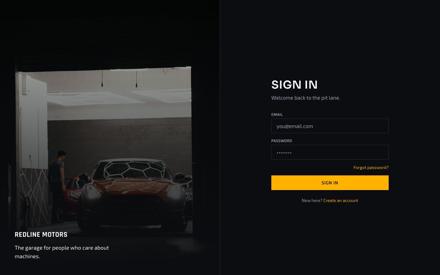 Car Marketplace App Template — login page screenshot