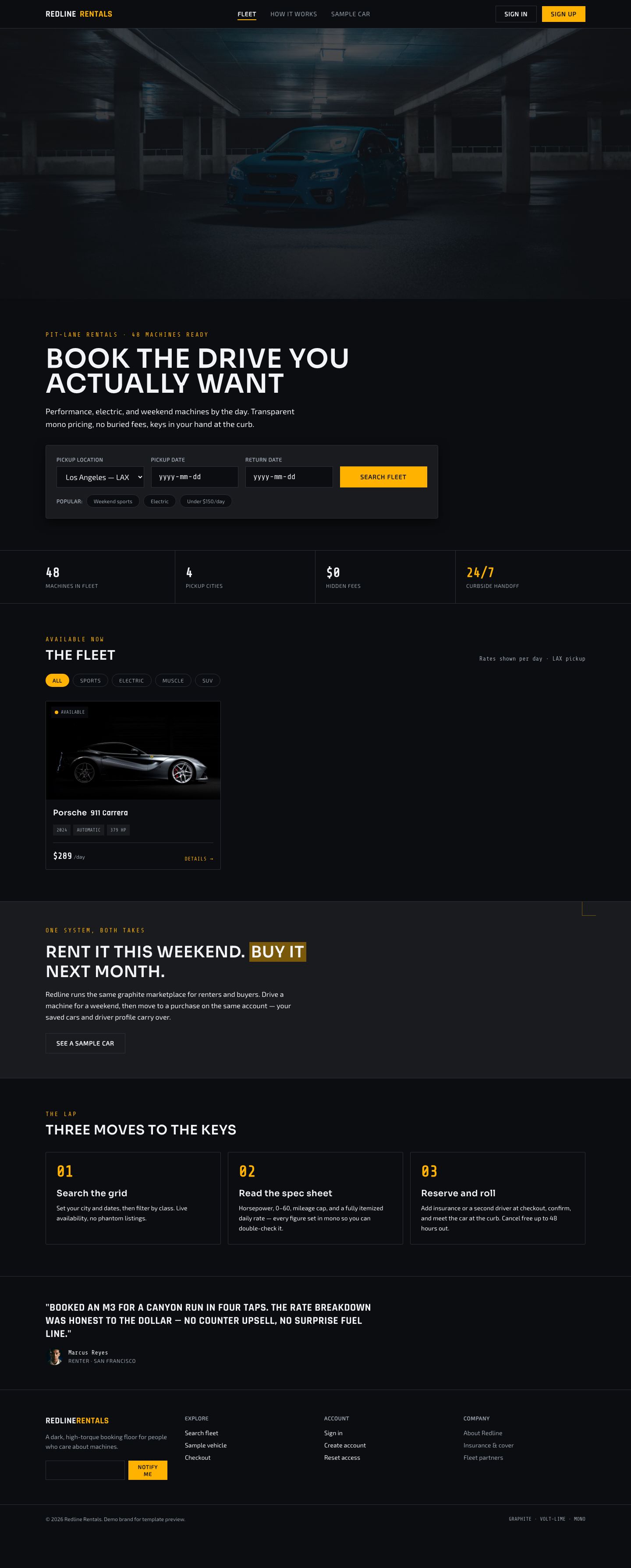 Car Rental Booking Template — full page preview