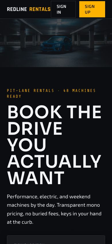 Car Rental Booking Template — responsive mobile layout
