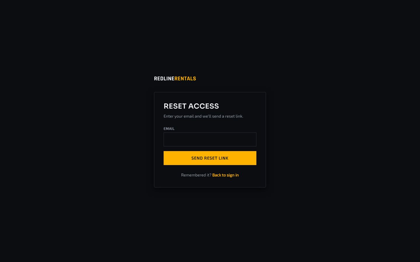 Car Rental Booking Template — forgot password page screenshot