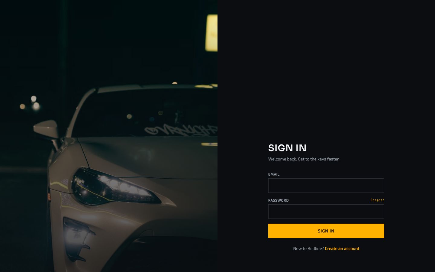 Car Rental Booking Template — login page screenshot