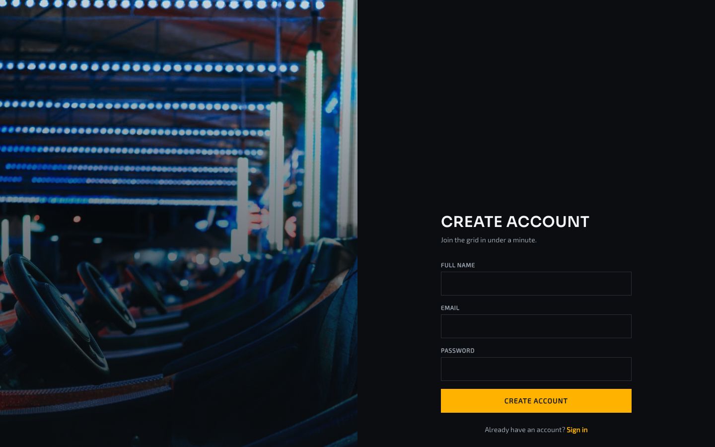 Car Rental Booking Template — signup page screenshot