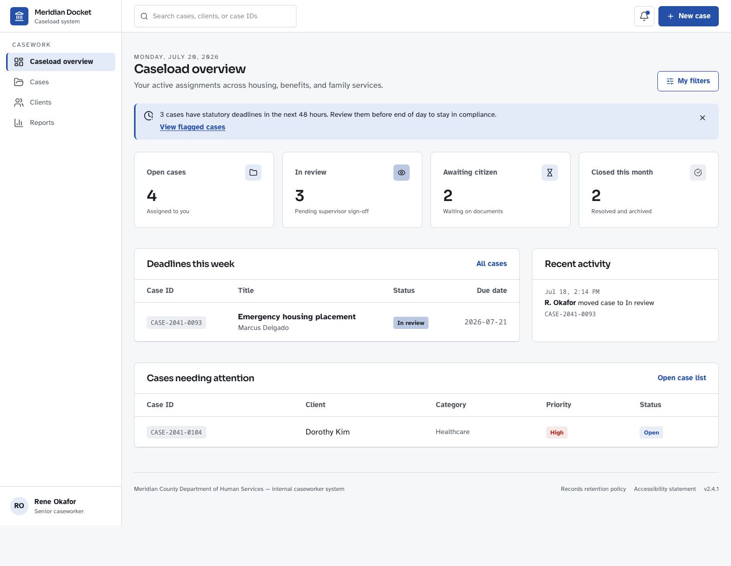 Case Management Dashboard — full page preview