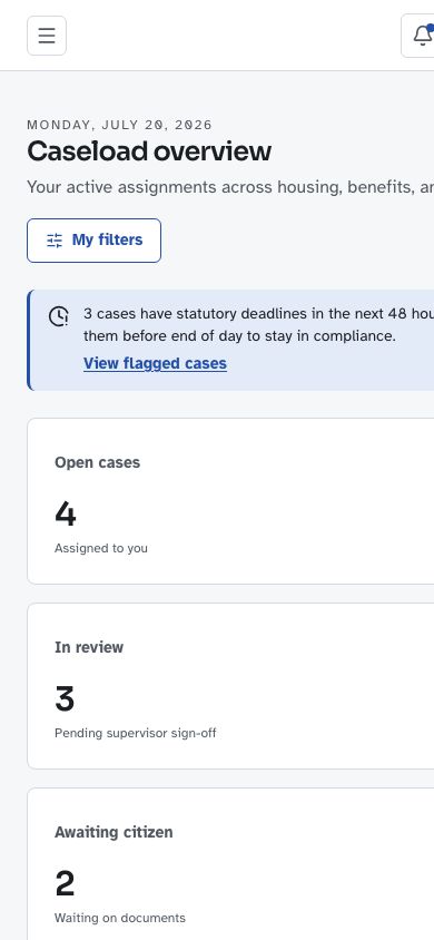 Case Management Dashboard — responsive mobile layout