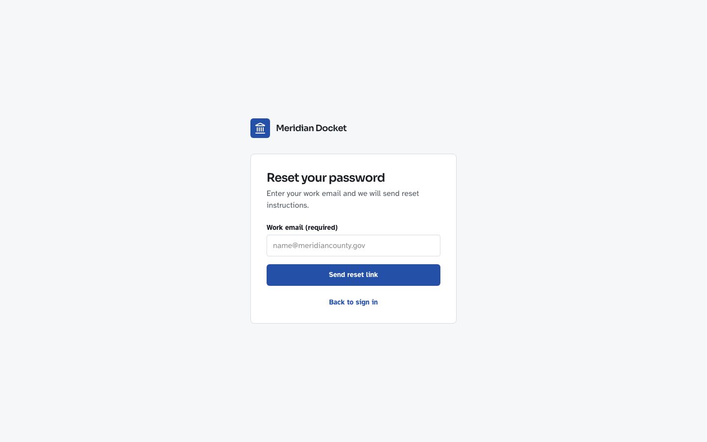 Case Management Dashboard — forgot password page screenshot