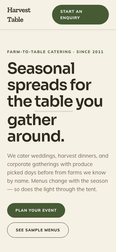 Catering Website Template — responsive mobile layout