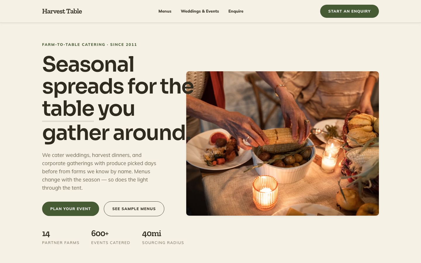 Catering Website Template — home page screenshot